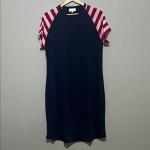 Sign Here Patriotic Tee Shirt Midi Dress Women’s Size XL Short Sleeve‎ Red Blue